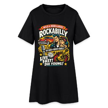 Rockabilly Vintage 50s Rock & Roll - Frauen T-Shirt-Kleid - Schwarz - Vorne