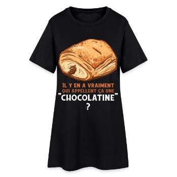 Humour Chocolatine Pain au Chocolat Petit Déjeuner - Robe T-shirt Femme - noir - Devant