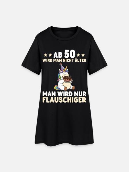 50. Geburtstag Einhorn – Man wird nur flauschiger - Frauen T-Shirt-Kleid - Schwarz