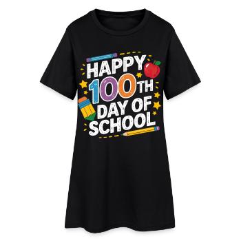 100. Schultag Neon Design - Frauen T-Shirt-Kleid - Schwarz - Vorne