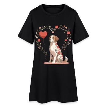 Motif de tatouage de chien en forme de cœur fleur - Robe T-shirt Femme - noir - Devant