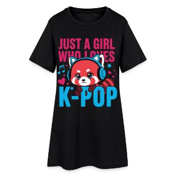 Einfach ein Mädchen, das K-Pop koreanische Musik liebt K-Pop-Fans - Frauen T-Shirt-Kleid - Schwarz - Vorne
