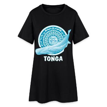 Sperm whales and tiki mask - Women’s T-Shirt Dress - black - Front