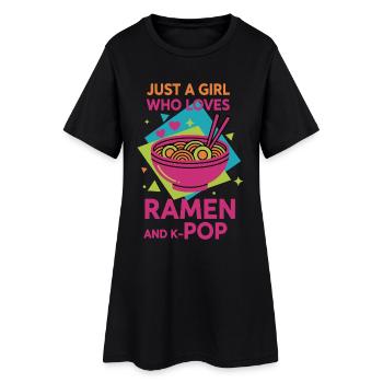 Nur ein Mädchen, das Ramen und koreanische K-Pop-Musik liebt - Frauen T-Shirt-Kleid - Schwarz - Vorne