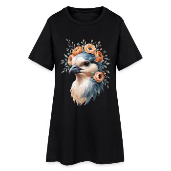 Portrait d’oiseau avec couronne de fleurs - Robe T-shirt Femme - noir - Devant