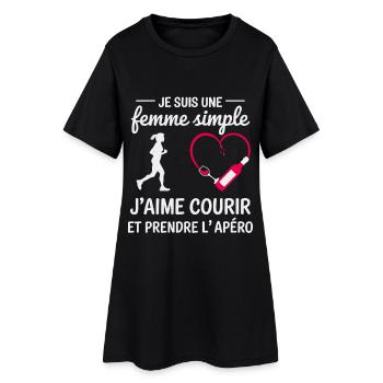 Simple woman, humor, running and aperitif - Women’s T-Shirt Dress - black - Front