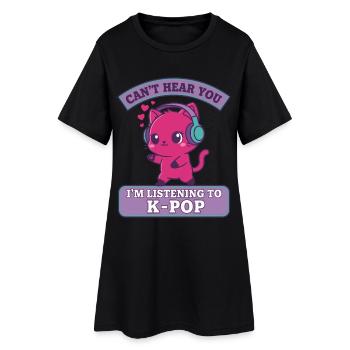 JE NE T’ENTENDS PAS, J’ÉCOUTE DE LA MUSIQUE K-POP CHAT MIGNON - Robe T-shirt Femme - noir - Devant