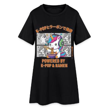 Powered By K-Pop And Ramen Cute Kpop Anime Unicorn - Women’s T-Shirt Dress - black - Front