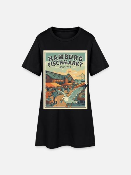 Hamburg Vintage Fischmarkt - Frauen T-Shirt-Kleid - Schwarz
