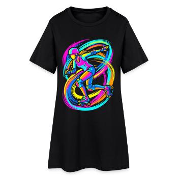 Patineur à roulettes - Robe T-shirt Femme - noir - Devant