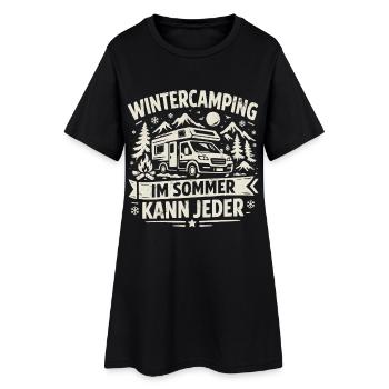 Wintercamping | Im Sommer kann jeder - Frauen T-Shirt-Kleid - Schwarz - Vorne