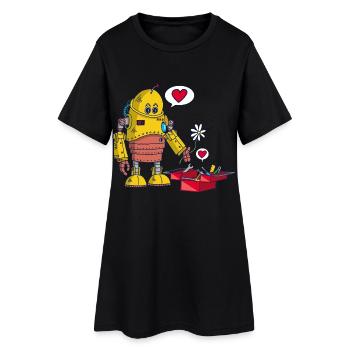 Der Roboter und die Liebe - Frauen T-Shirt-Kleid - Schwarz - Vorne