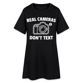 Real Cameras Don’t Text Spruch - Frauen T-Shirt-Kleid - Schwarz - Vorne