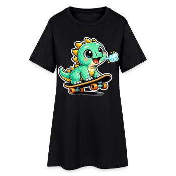 Héros du skateboard Dino vert - Robe T-shirt Femme - noir - Devant