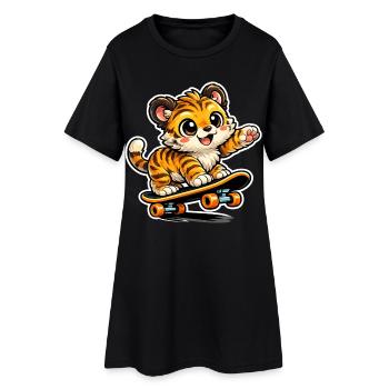 Süßer Tiger Skateboard Abenteuer - Frauen T-Shirt-Kleid - Schwarz - Vorne