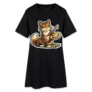 Cat Artist Brush Poetry - Women’s T-Shirt Dress - black - Front