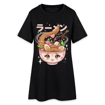 Ramen kawaii en bol coeurs girly - Robe T-shirt Femme - noir - Devant