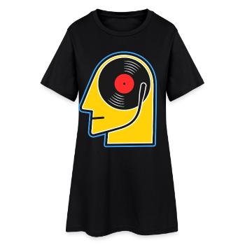 Portrait de tête de dessin animé d’album vinyle - Robe T-shirt Femme - noir - Devant