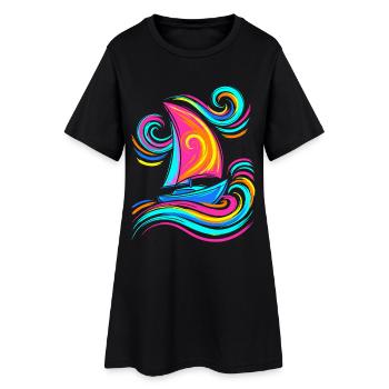 Segelboot - Frauen T-Shirt-Kleid - Schwarz - Vorne
