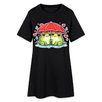 Grenouille câline avec parapluie rouge - Robe T-shirt Femme - noir - Devant