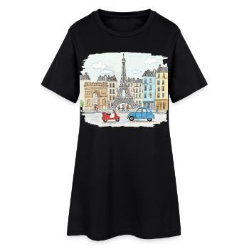 Dessin animé de la tour Eiffel de la skyline de Paris City - Robe T-shirt Femme - noir - Devant