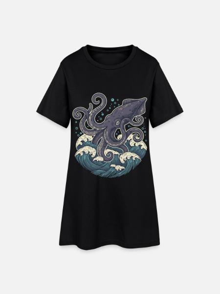 Riesenkalmar-Kraken aus der Tiefe - Frauen T-Shirt-Kleid - Schwarz