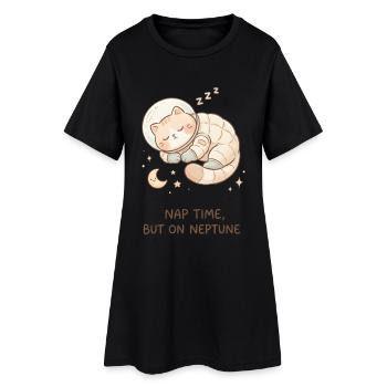 Nap Neptune | Chat de l’espace mignon - Robe T-shirt Femme - noir - Devant