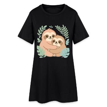 Kuschelnde Faultiere im Dschungel - Frauen T-Shirt-Kleid - Schwarz - Vorne