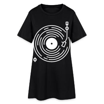 Retro-Plattenspieler-Linienkunst - Frauen T-Shirt-Kleid - Schwarz - Vorne