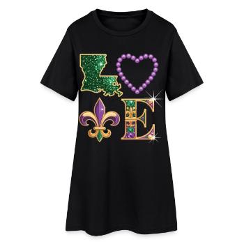 Mardi Gras Louisiana T-Shirt – Fleur de Lis, Heart - Women’s T-Shirt Dress - black - Front