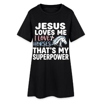 Jésus m’aime, j’aime les chevaux - Robe T-shirt Femme - noir - Devant