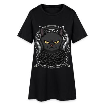 Cable Chaos Cat Music Headphones - Women’s T-Shirt Dress - black - Front