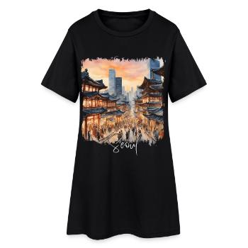 Séoul, Corée du Sud, Séoul Aquarelle - Robe T-shirt Femme - noir - Devant