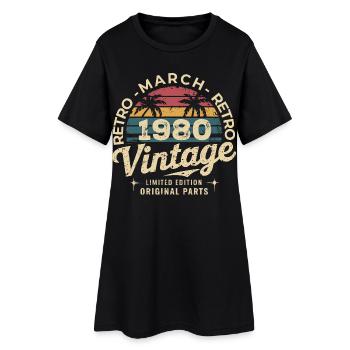 Geburtstags-März 1980 Limitierte Ausgabe Retro-März - Frauen T-Shirt-Kleid - Schwarz - Vorne