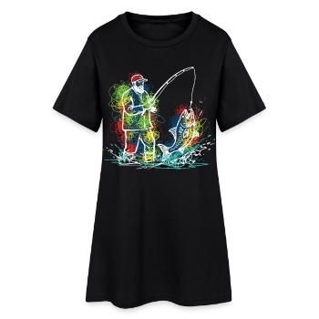 Fischerlegende Fischerfisch - Frauen T-Shirt-Kleid - Schwarz - Vorne