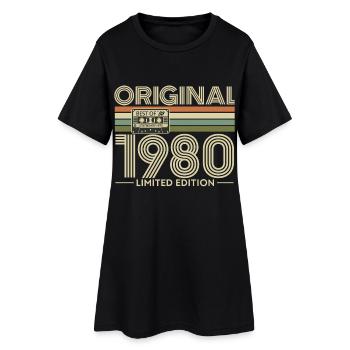 Original-Nostalgie-Edition von 1980 - Frauen T-Shirt-Kleid - Schwarz - Vorne