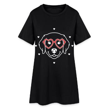 Motif de chien mignon avec des lunettes en forme de cœur - Robe T-shirt Femme - noir - Devant