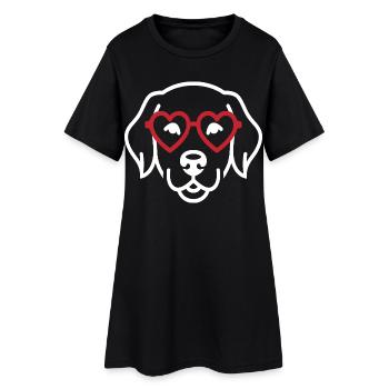 Motif d’art en ligne de chien avec des lunettes en forme de cœur - Robe T-shirt Femme - noir - Devant