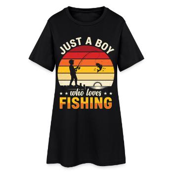 Motif rétro de pêche de Just A Boy Loves Fishing - Robe T-shirt Femme - noir - Devant