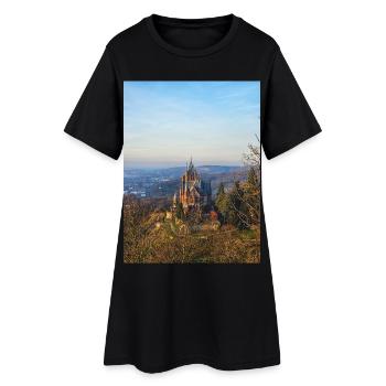 Le château de Drachenburg sur la pente au jour du soir - Robe T-shirt Femme - noir - Devant