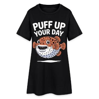 Puff Up Your Day - Puffer Fish Fun - Women’s T-Shirt Dress - black - Front