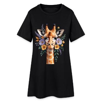 Girafe avec une couronne de fleurs - Robe T-shirt Femme - noir - Devant