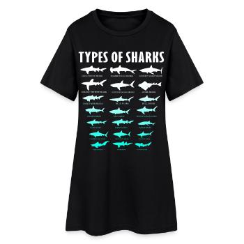 Types de requins Conception des requins d’océan | Chemise de requin - Robe T-shirt Femme - noir - Devant