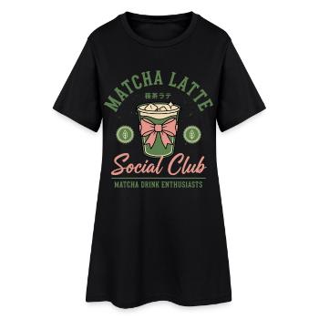 Matcha Latte Social Club Matcha Drink Enthusiasts - Frauen T-Shirt-Kleid - Schwarz - Vorne