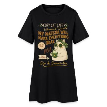 Café à chats douillet, mon matcha va tout arranger - Robe T-shirt Femme - noir - Devant