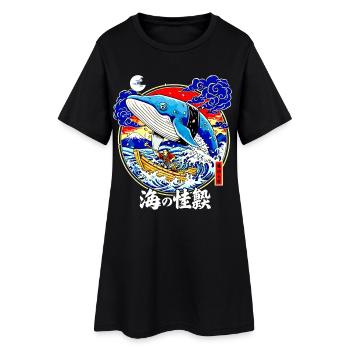 Sushi Wal Japanische Kunst Große Welle Fuji - Frauen T-Shirt-Kleid - Schwarz - Vorne