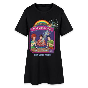 Easily Distracted By Trading Cards New Cards Await - Women’s T-Shirt Dress - black - Front