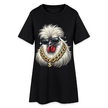 Poulet en soie - Robe T-shirt Femme - noir - Devant
