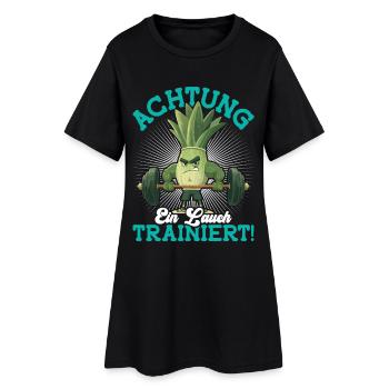 Kraftsport ACHTUNG EIN LAUCH TRAINIERT Lustig - Frauen T-Shirt-Kleid - Schwarz - Vorne