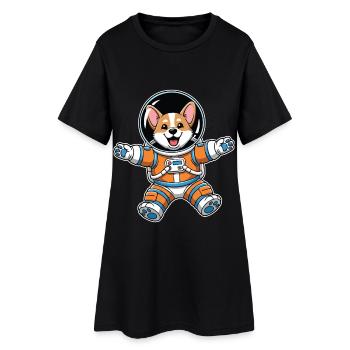 Chien Corgi Astronaute Espace Orange - Robe T-shirt Femme - noir - Devant